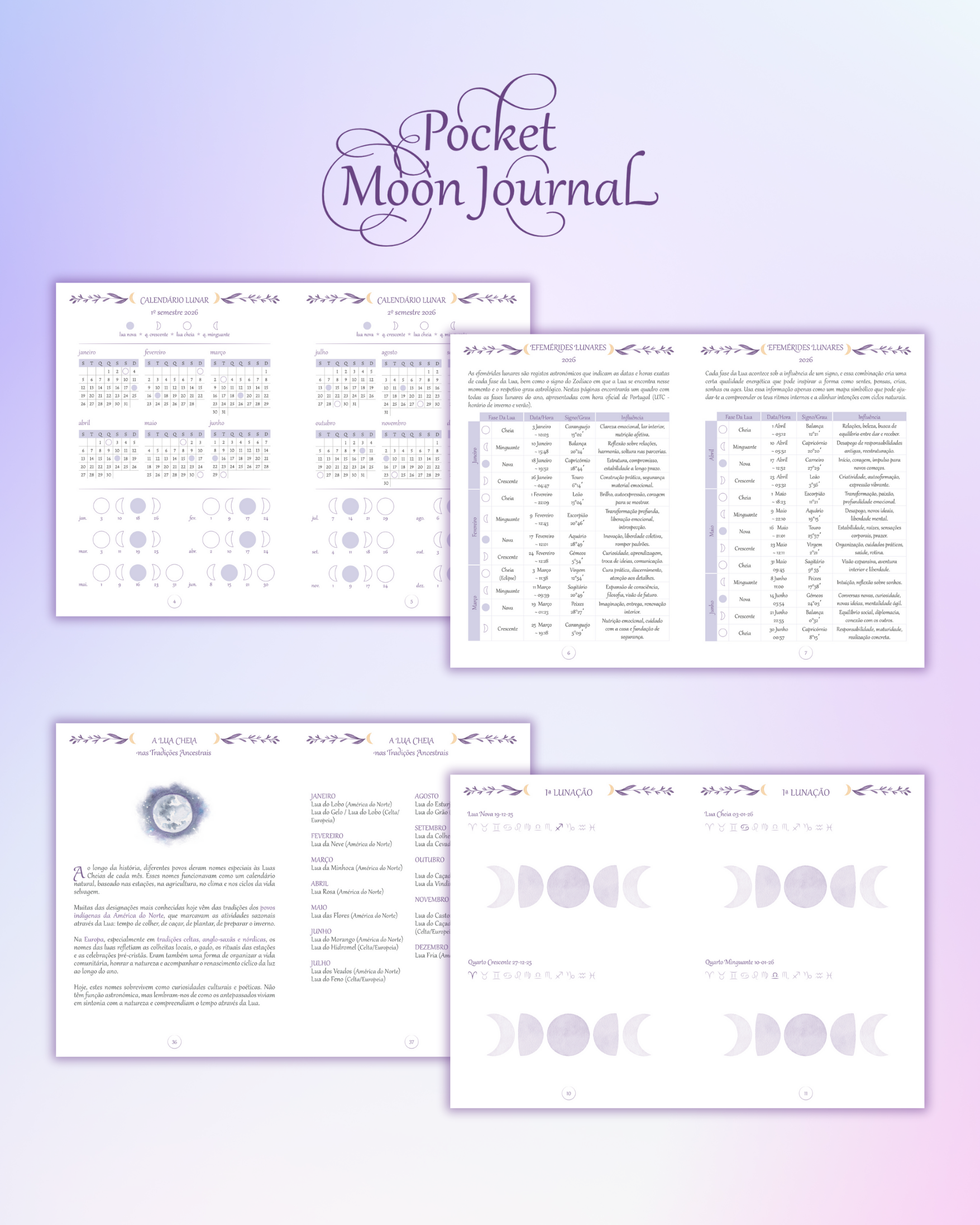 pocket moon journal - guia e diário lunar A6 - joana su art