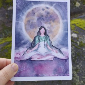 Postal A6 Meditando com a Lua - Mini Print Ilustração Aguarela Zen